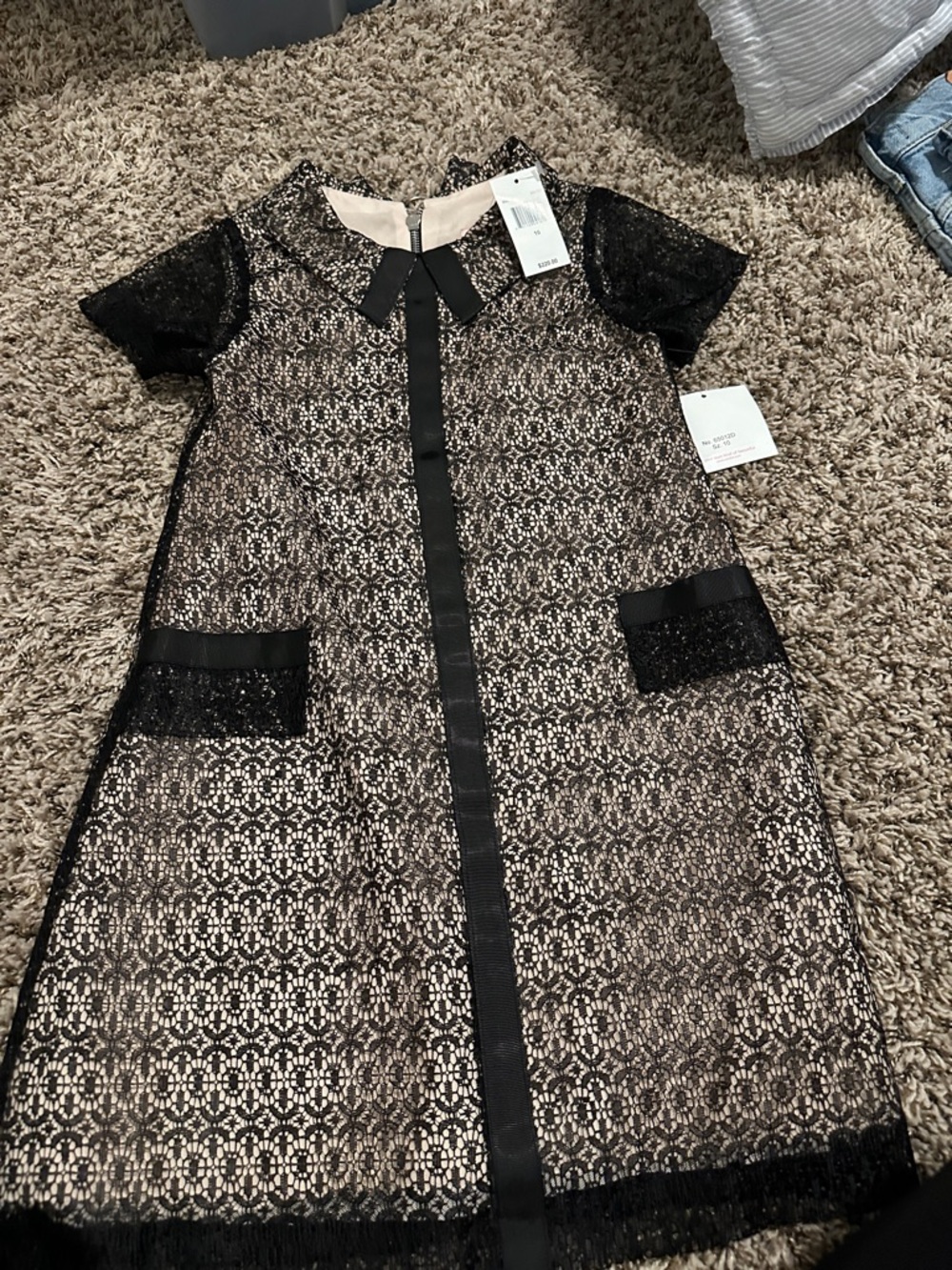 Zoe Ltd Black Lace Overlay Dress with Cream Underlayer